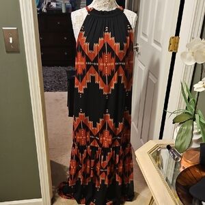 Ralph Lauren Black and Red Aztec Maxi Dress